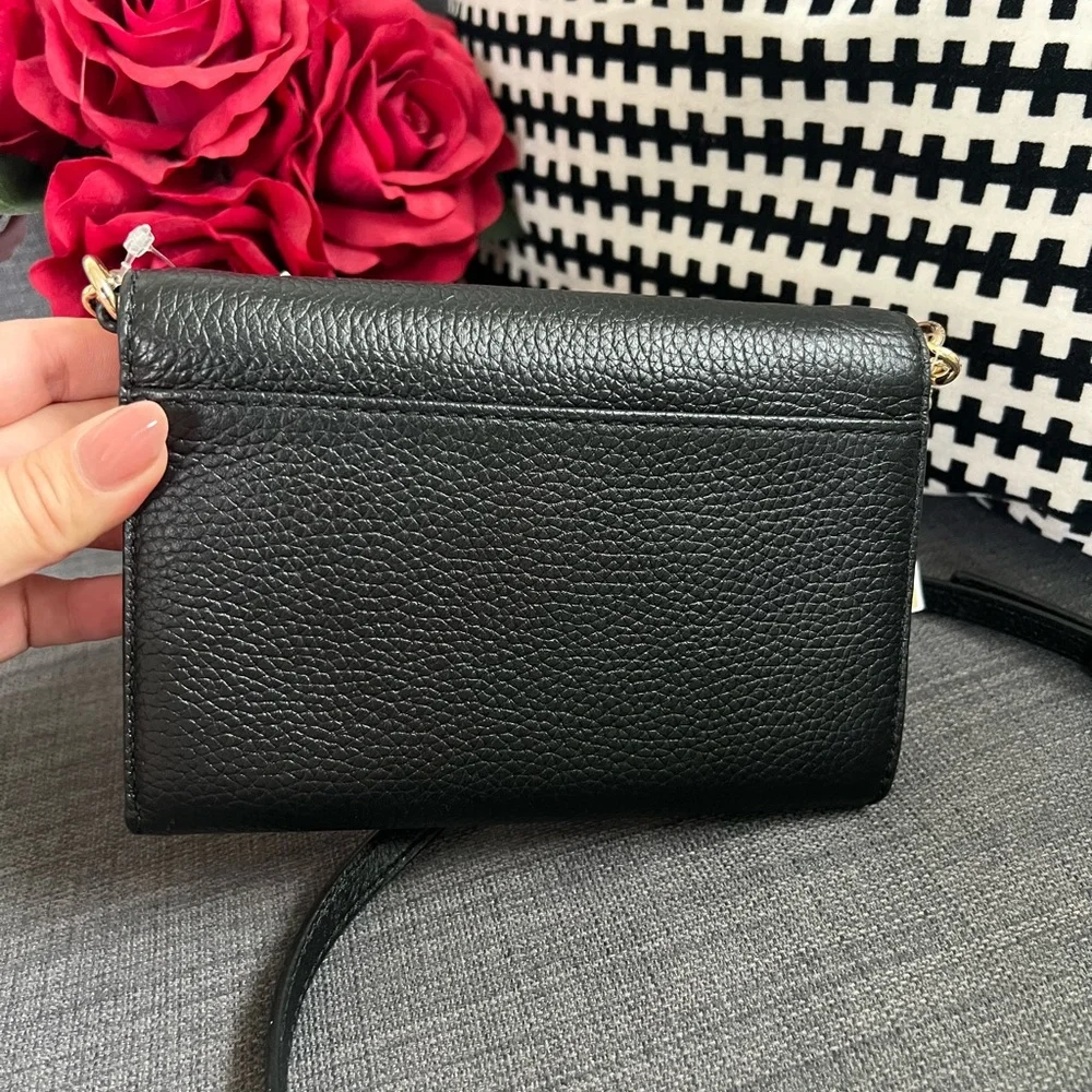 Michael Kors Black Leather Crossbody Bag Purse Clutch - Picture 4 of 5